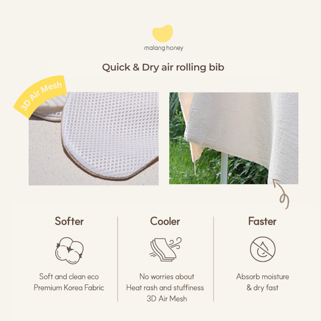 100% Pure Cotton Dry Air-Mesh Baby Rolling Bib | 100% Organic Eco Guaze Cotton