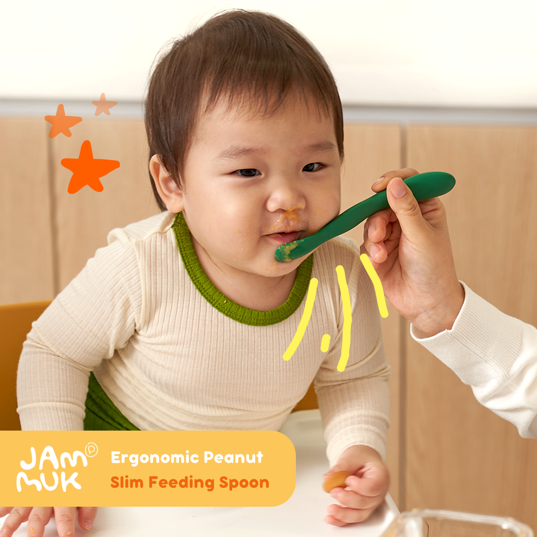 Ergonomic SLIM Peanut Spoon | Platinum Silicone feeding spoon | 12mths above
