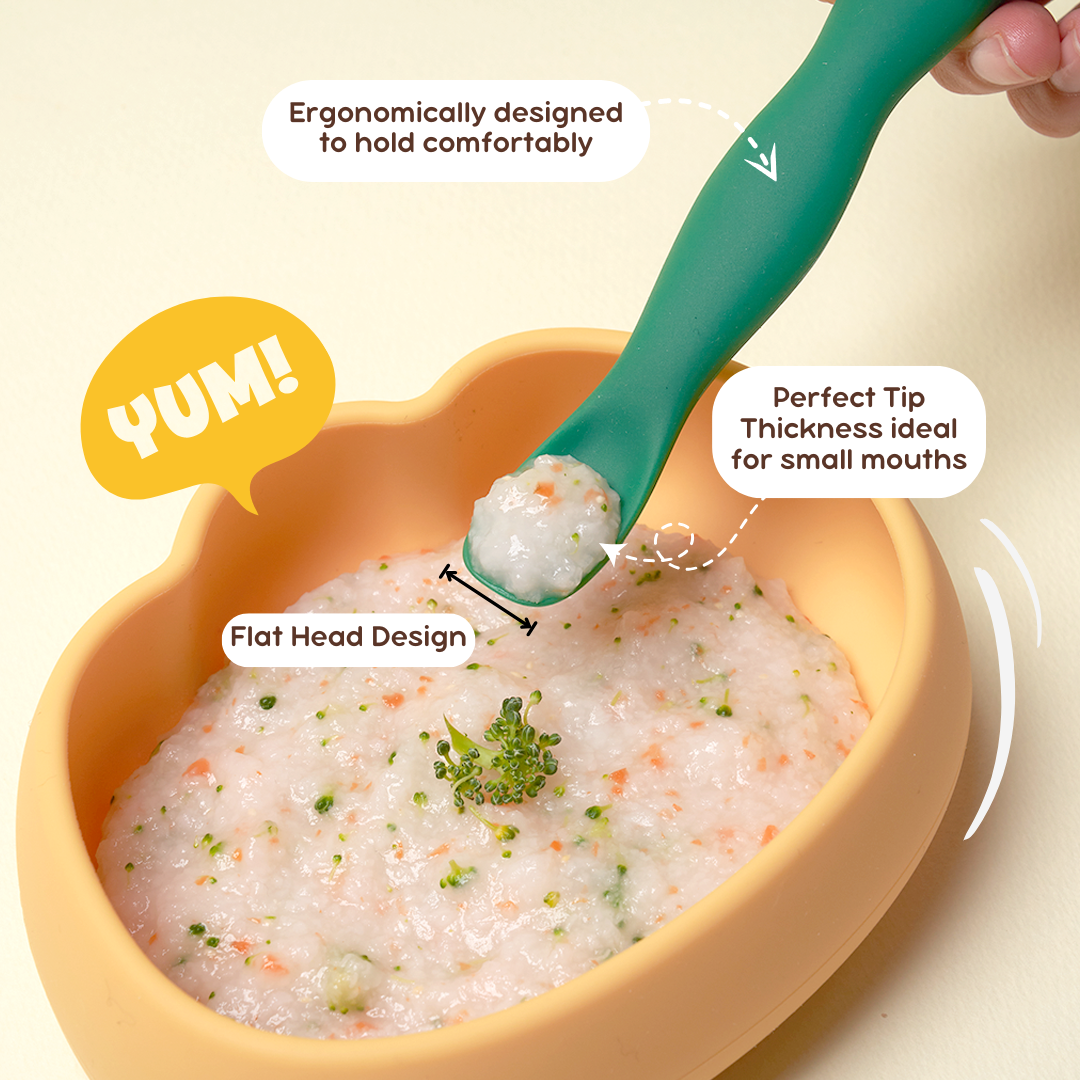 Ergonomic SLIM Peanut Spoon | Platinum Silicone feeding spoon | 12mths above
