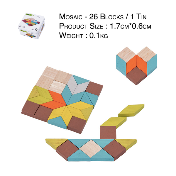 Educational Puzzle Blocks Set in Travel tin box / Block toys / wooden / craft / shape