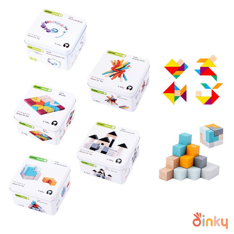 Educational Puzzle Blocks Set in Travel tin box / Block toys / wooden / craft / shape