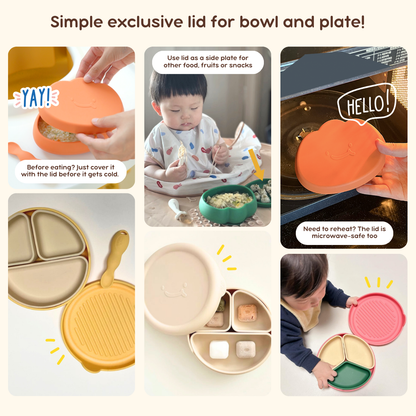 Suction Bowl with Lid cover | BPA Free | Platinum Silicone