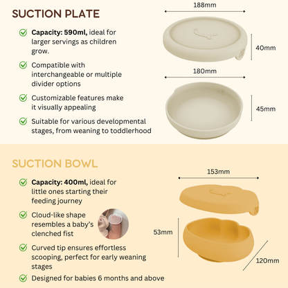 Suction Bowl with Lid cover | BPA Free | Platinum Silicone