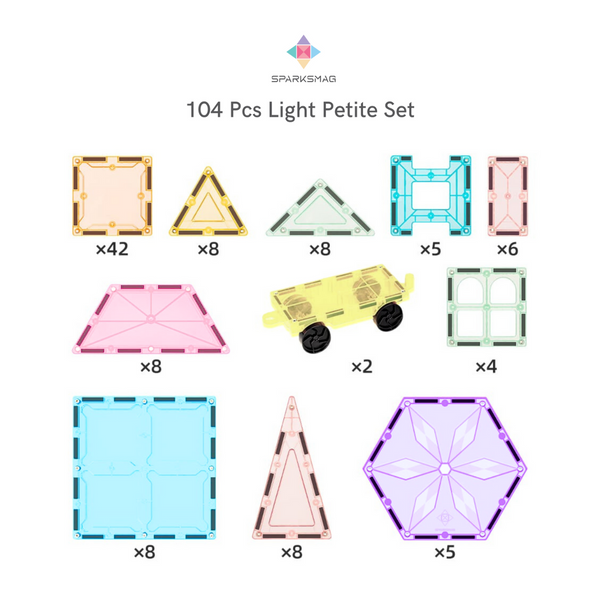 SparksMag - Educational Magnetic Tiles Classic / Light Series | Petite / Grande | 104/208pcs