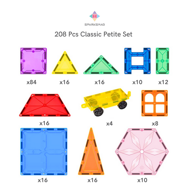 SparksMag - Educational Magnetic Tiles Classic / Light Series | Petite / Grande | 104/208pcs