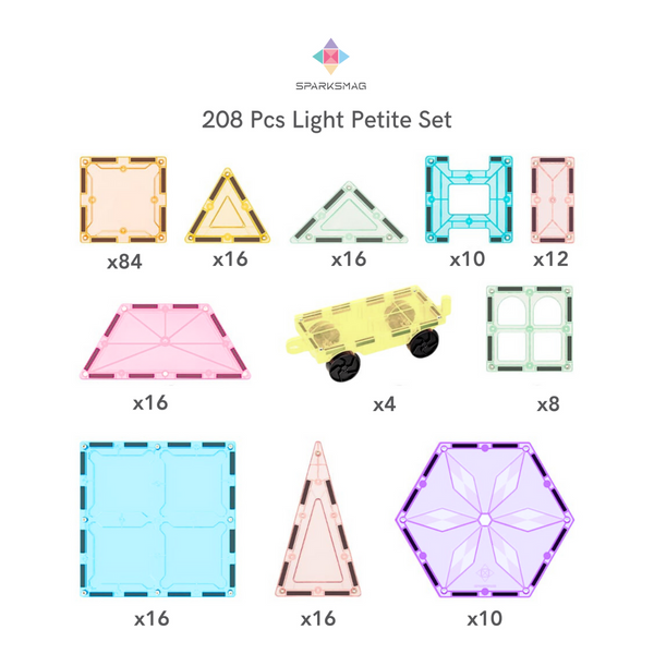 SparksMag - Educational Magnetic Tiles Classic / Light Series | Petite / Grande | 104/208pcs