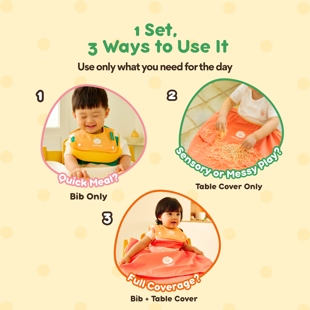 Full Covering Feeding Bibs Set | Detachable Food Catcher, Bib and Table Cover