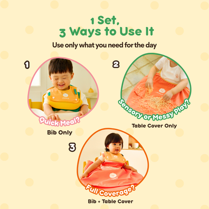 Full Covering Feeding Bibs Set | Detachable Food Catcher, Bib and Table Cover