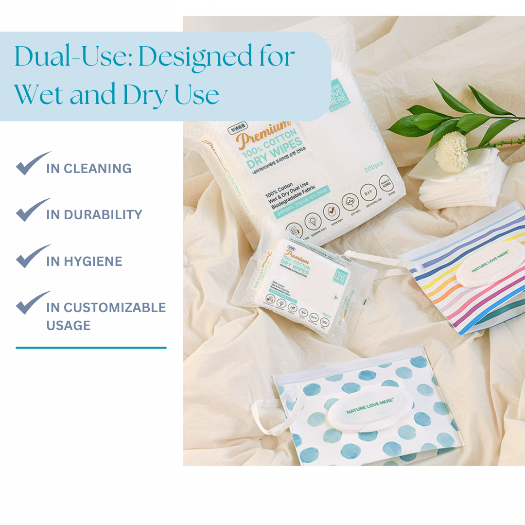 100% Premium Cotton Dry Wipes