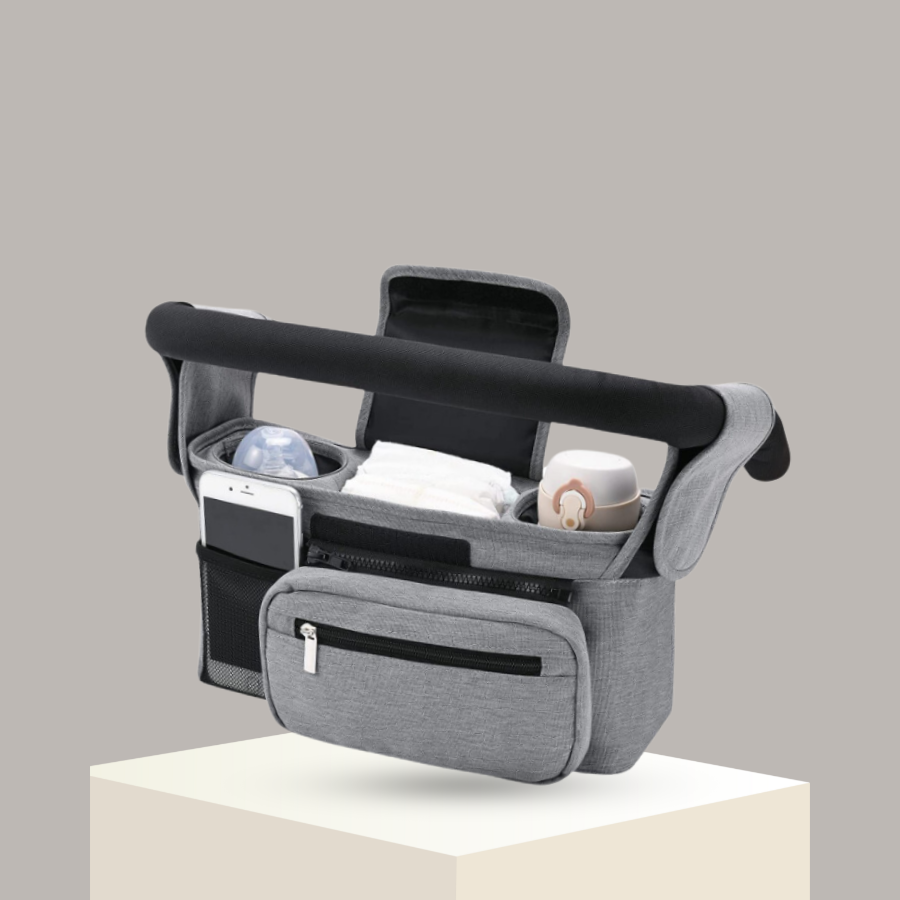 Baby Stroller Organizer Bag - Insulated Bottle / Cup Sections & Strap Hooks
