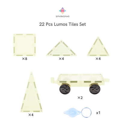 22 Pcs Lumos Magnetic Tiles | Glow tiles with light for Stem Play | Educational