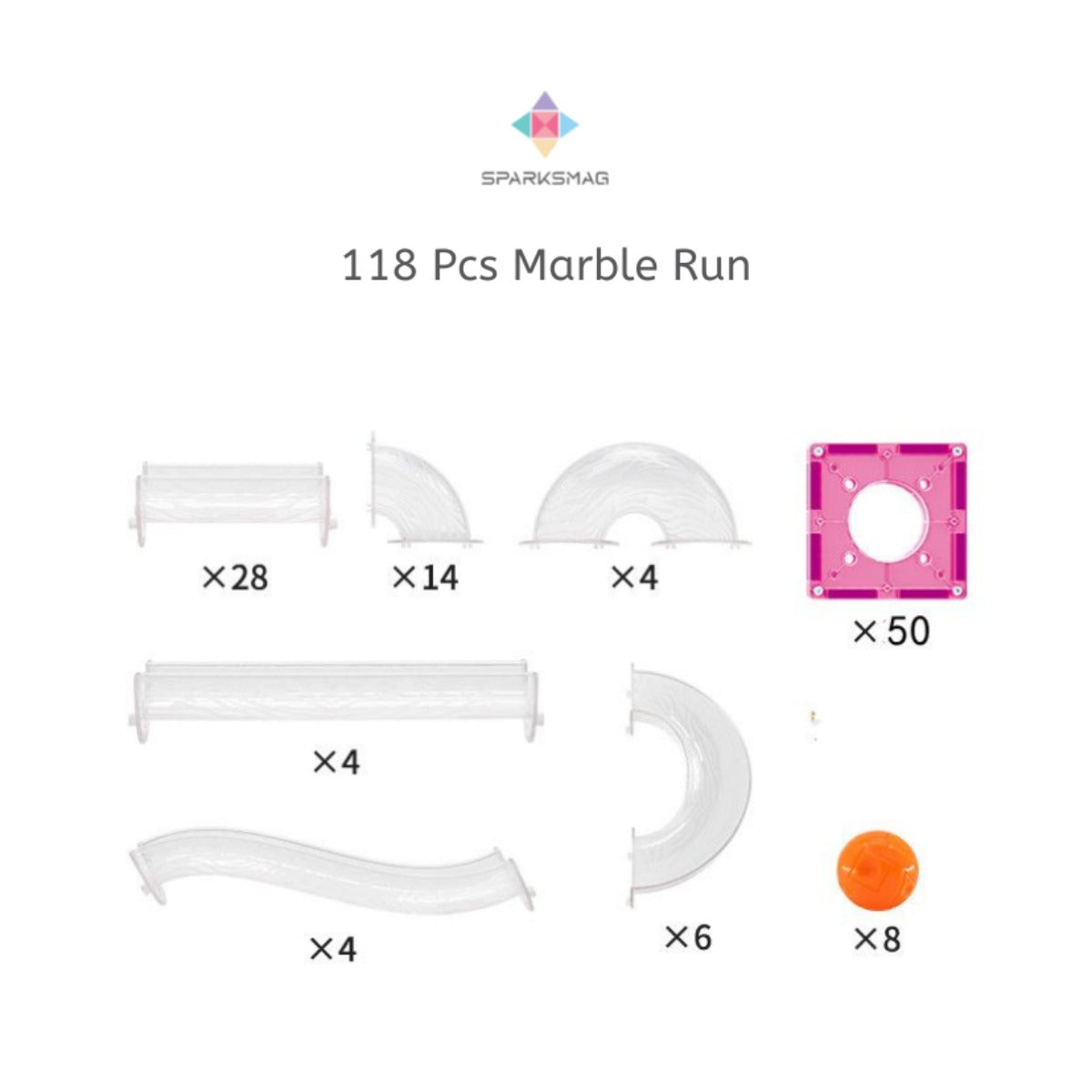 SparksMag - 118 PIECES MARBLE RUN /TRANSPARENT TUBES / COLORED TUBES | Educational | Stem Learning